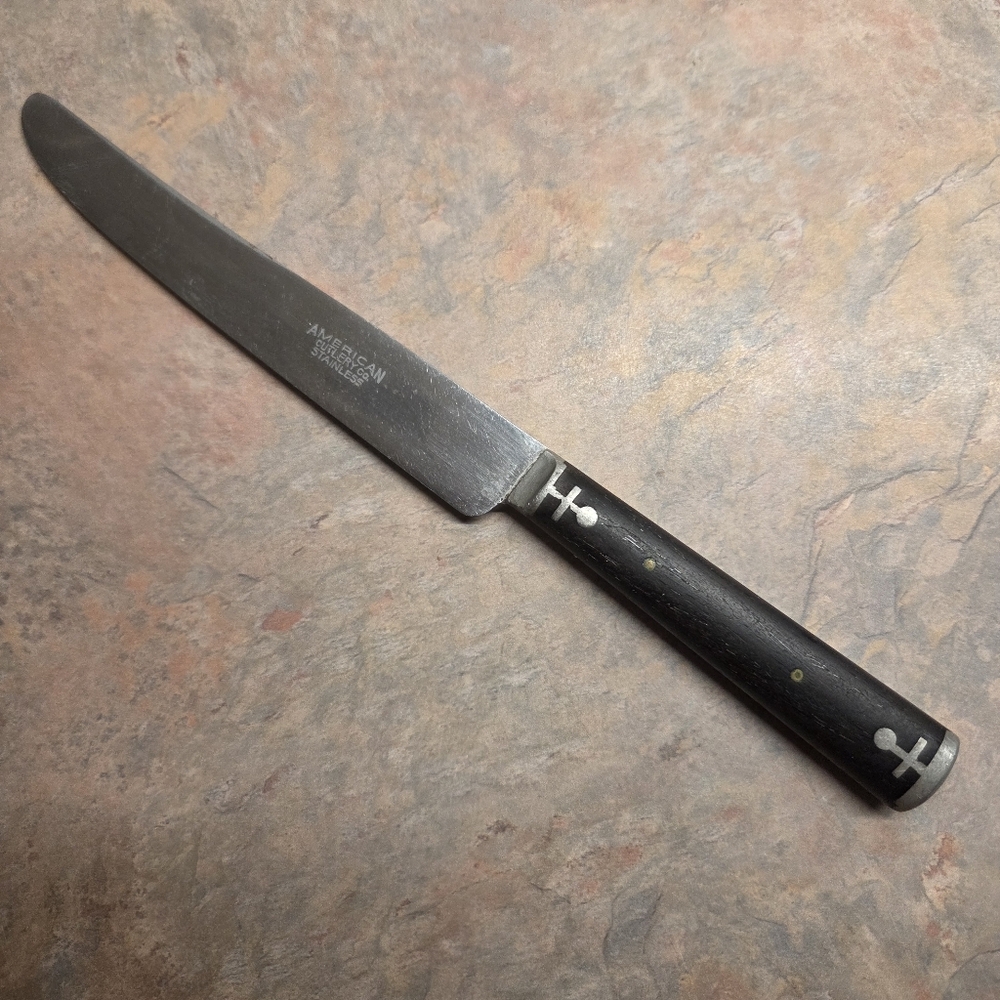 Vintage AMERICAN CUTLERY CO Inlaid Wood Handle Knife Stainless Steel